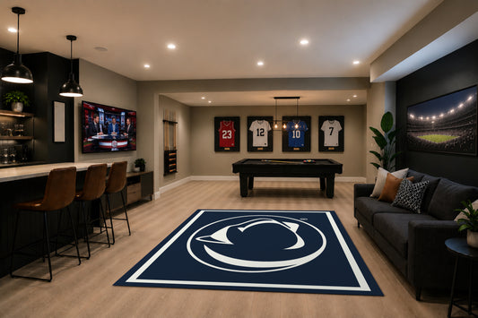 Penn State Nittany Lions Spirit Rug in Room Setting - Officially Licensed NCAA Area Rug