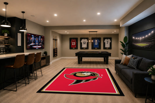 Ottawa Senators Spirit Rug in Room Setting - Officially Licensed NHL Area Rug
