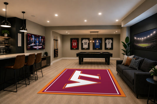 Virginia Tech Hokies Spirit Rug in Room Setting - Officially Licensed NCAA Area Rug