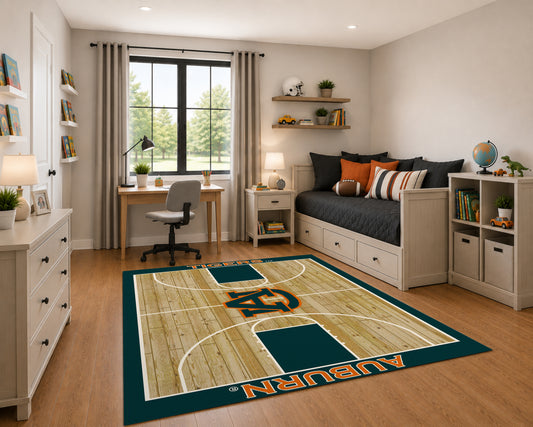 Auburn Tigers Courtside Rug in Room Setting - Officially Licensed NCAA Area Rug
