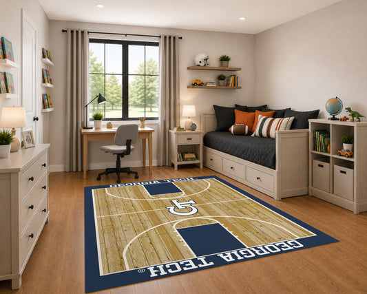 Georgia Tech Yellow Jackets Courtside Rug in Room Setting - Officially Licensed NCAA Area Rug