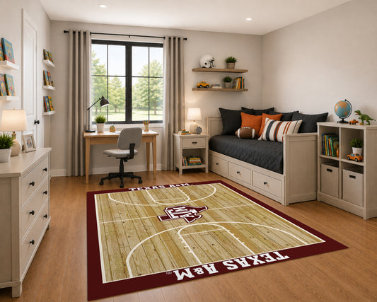 Texas A&M Aggies Courtside Rug in Room Setting - Officially Licensed NCAA Area Rug