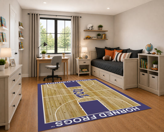 TCU Horned Frogs Courtside Rug in Room Setting - Officially Licensed NCAA Area Rug