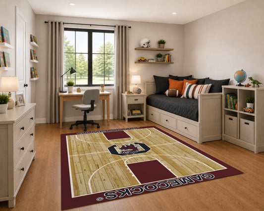 South Carolina Gamecocks Courtside Rug in Room Setting - Officially Licensed NCAA Area Rug