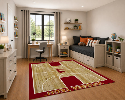 Virginia Tech Hokies Courtside Rug in Room Setting - Officially Licensed NCAA Area Rug