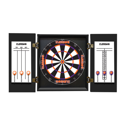 Clemson Tigers Dartboard Cabinet Set - Officially Licensed NCAA Game Room