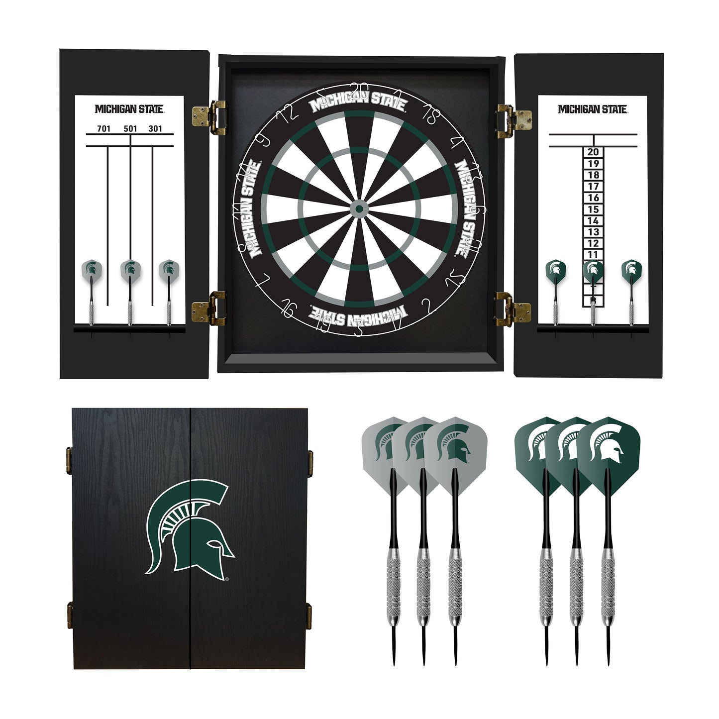 Michigan State Spartans Dartboard Cabinet Set - Officially Licensed NCAA Game Room