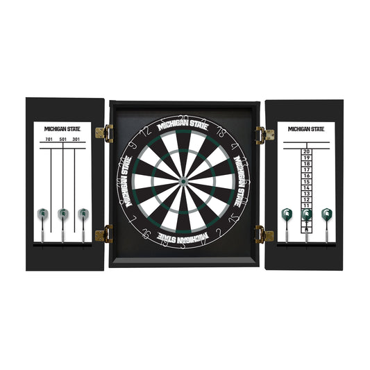 Michigan State Spartans Dartboard Cabinet Set - Officially Licensed NCAA Game Room