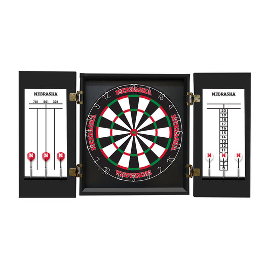 Nebraska Cornhuskers Dartboard Cabinet Set - Officially Licensed NCAA Game Room