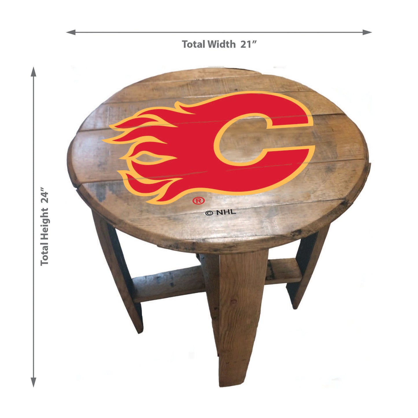 Calgary Flames whiskey barrel end table dimensions