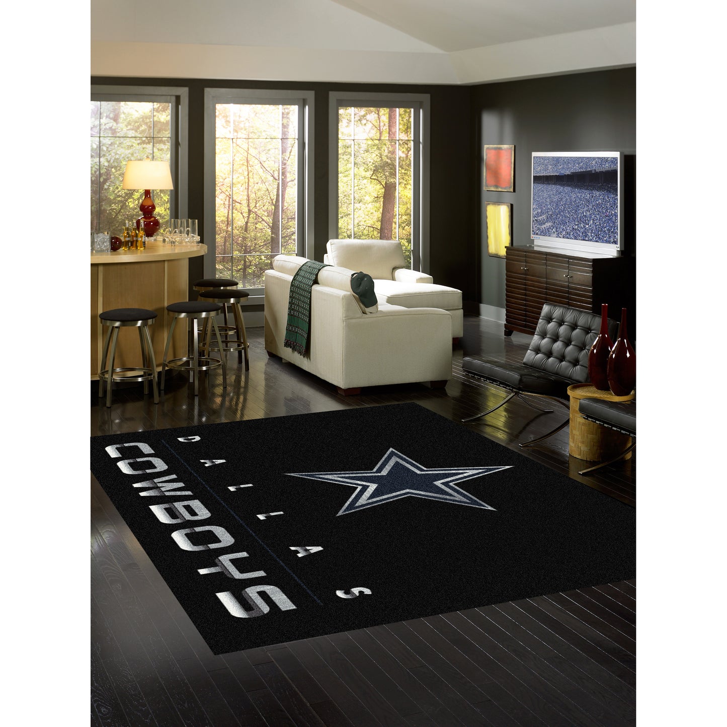 Dallas Cowboys chrome style area rug lifestyle