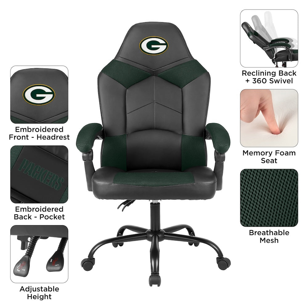 Green Bay Packers Office Gamer Chair Features