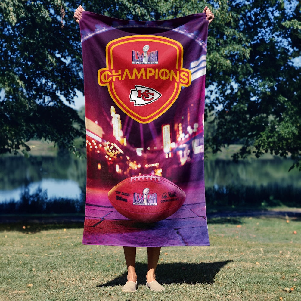Kansas City Chiefs Super Bowl 58 Champs Beach Towel lifestyle 2