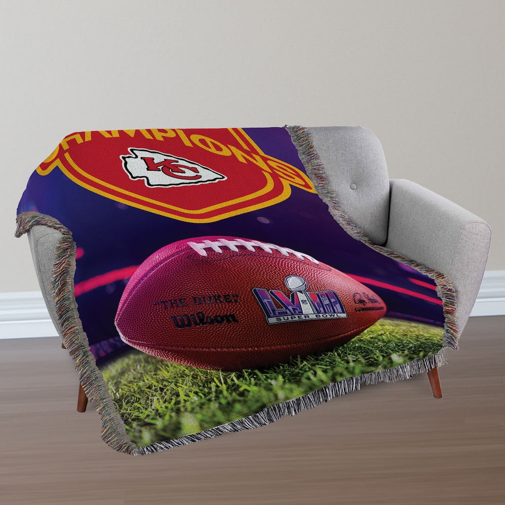 Kansas City Chiefs Super Bowl 58 Champs Woven Tapestry lifestyle