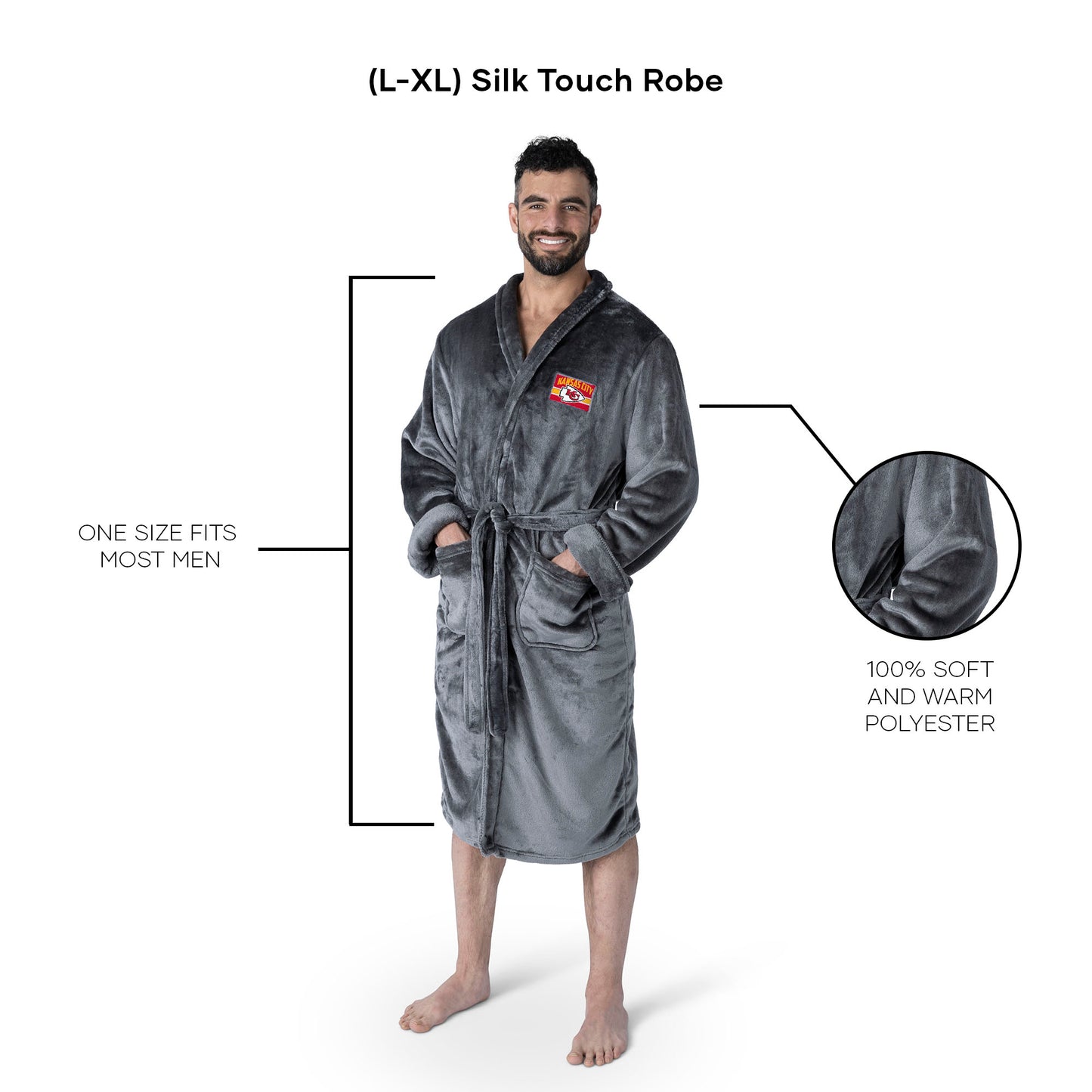 Kansas City Chiefs silk touch charcoal men bathrobe