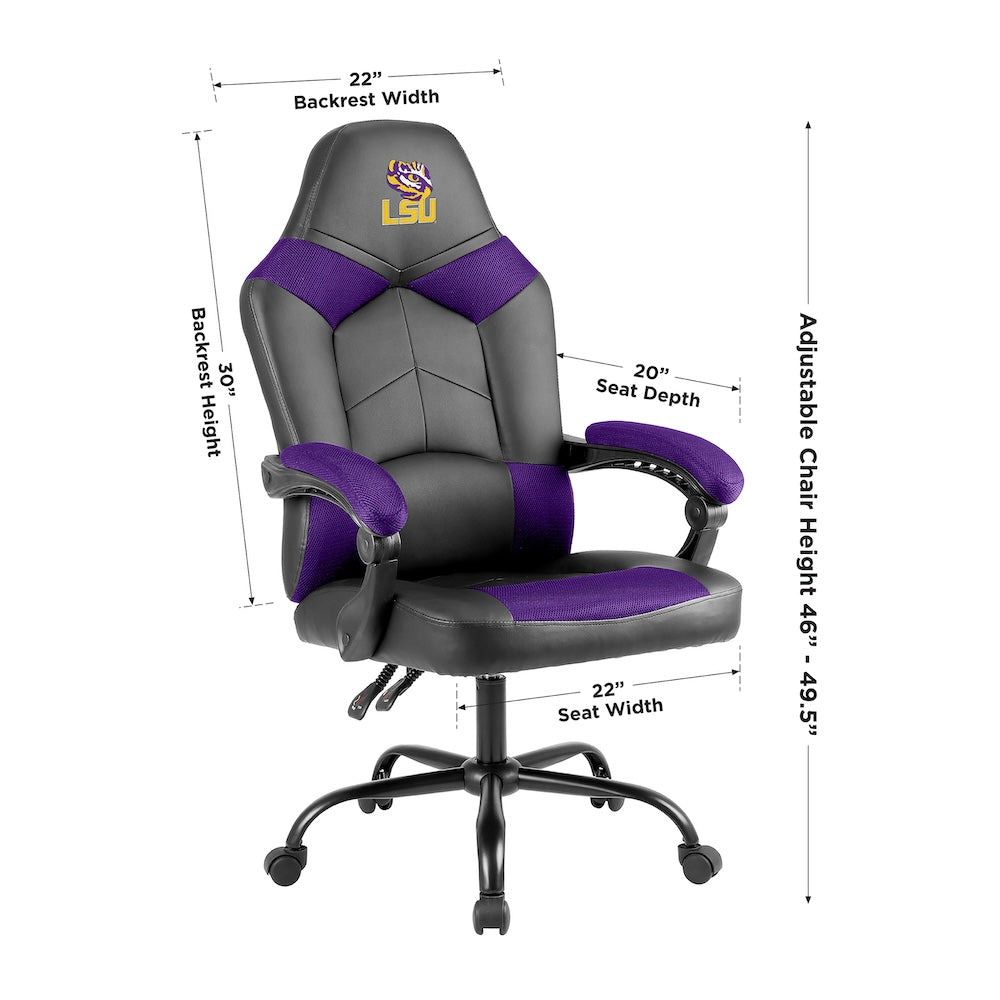 LSU Tigers Office Gamer Chair Dimensions