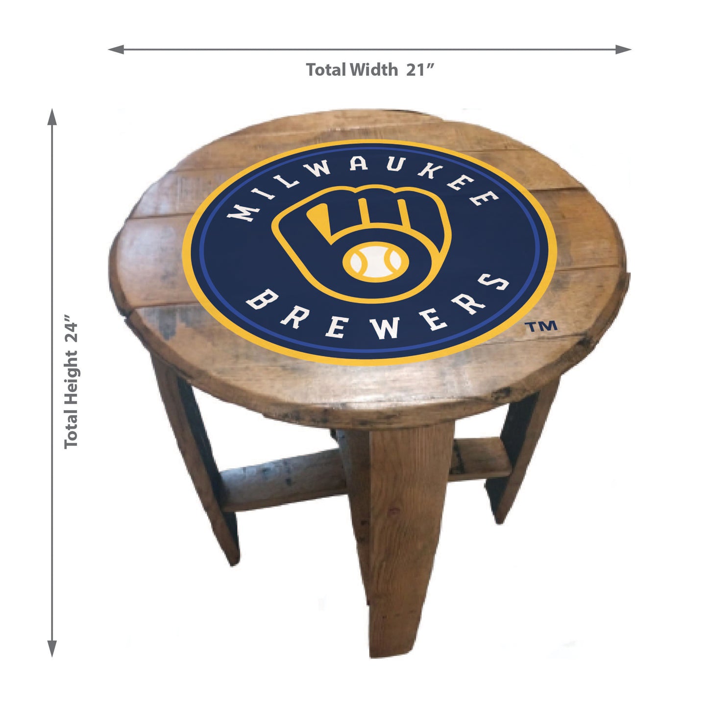 Milwaukee Brewers whiskey barrel end table dimensions