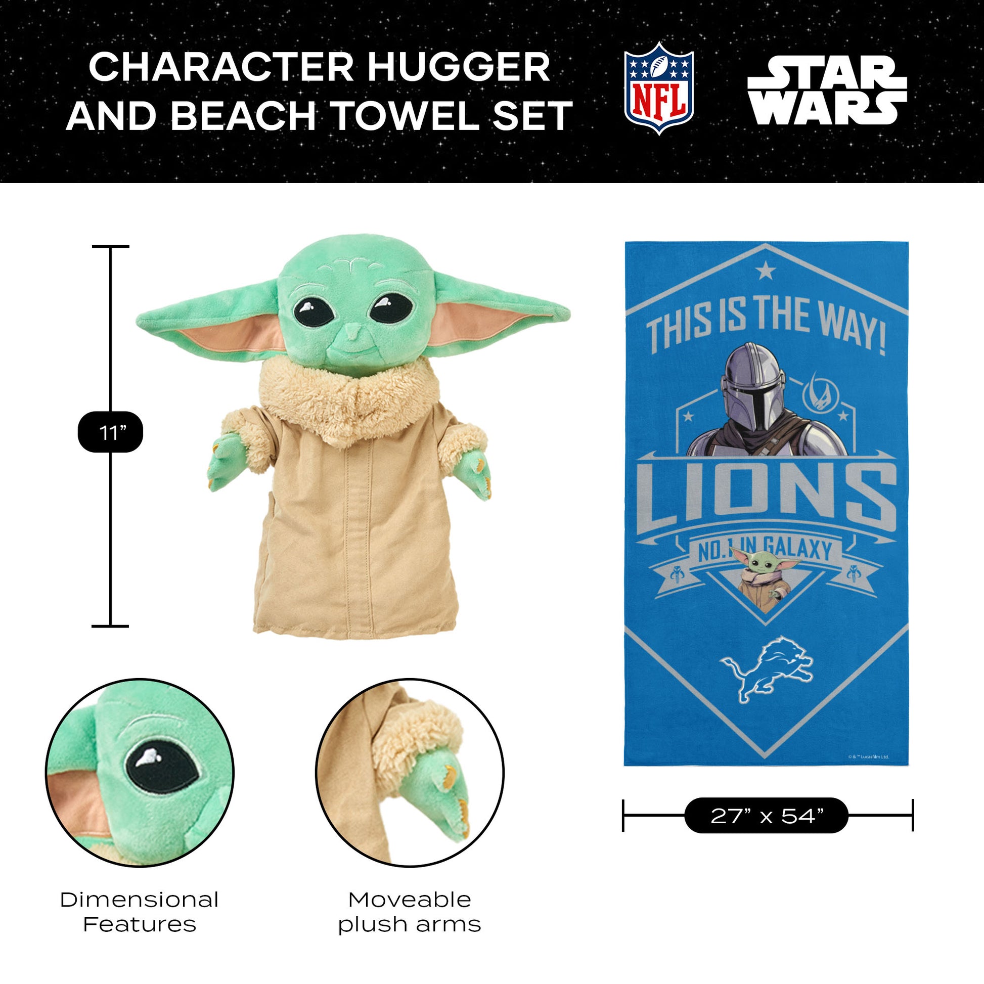 Detroit Lions Baby Yoda Hugger and Towel 2