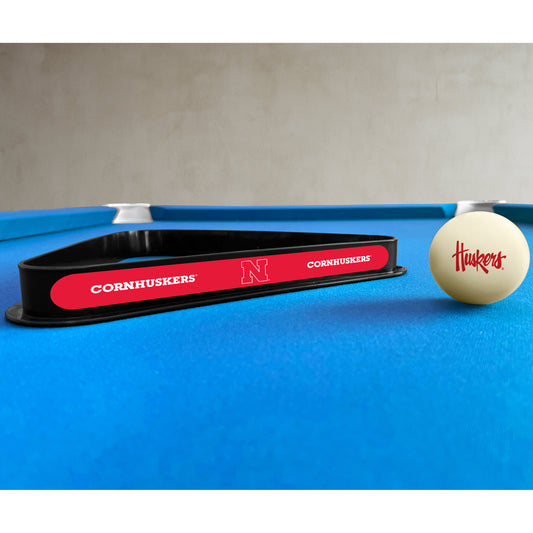 Nebraska Cornhuskers triangle rack and cue ball set