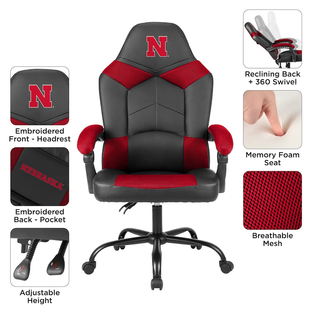 Nebraska Cornhuskers Office Gamer Chair Features