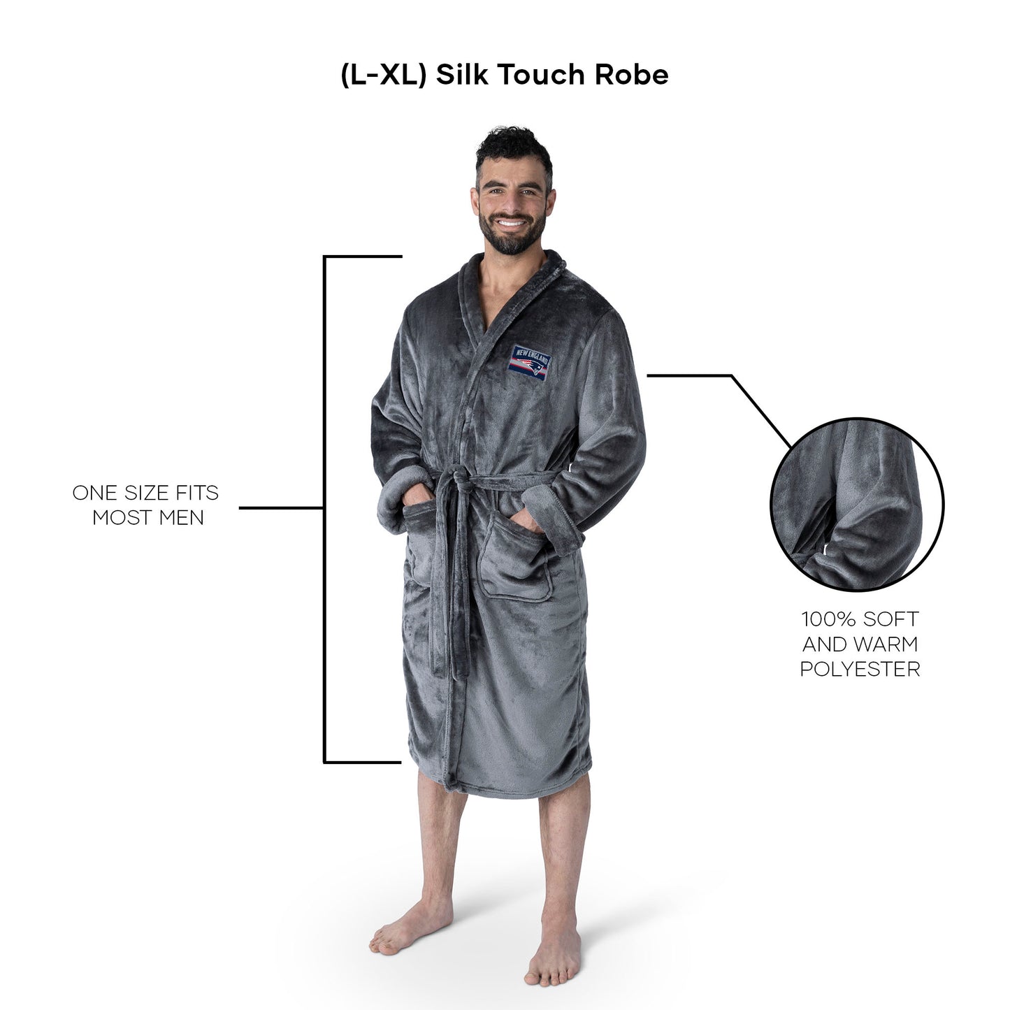 New England Patriots silk touch charcoal men bathrobe