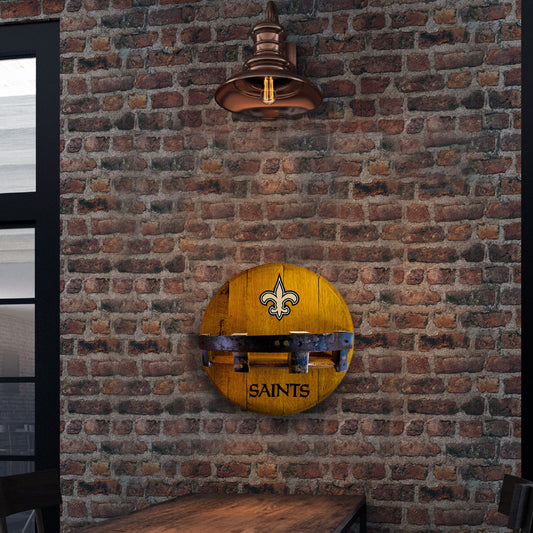 New Orleans Saints whiskey barrel shelf lifestyle