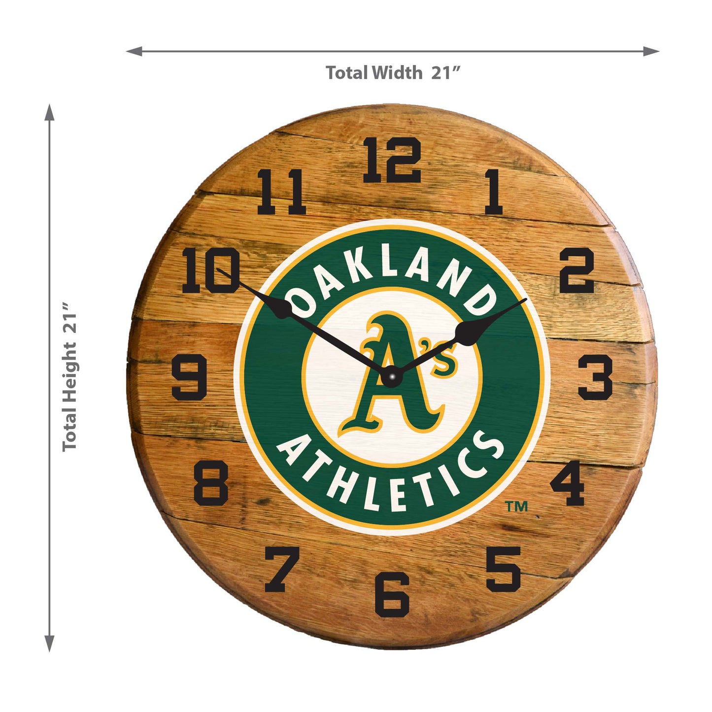 Oakland A's whiskey barrel wall clock dimensions