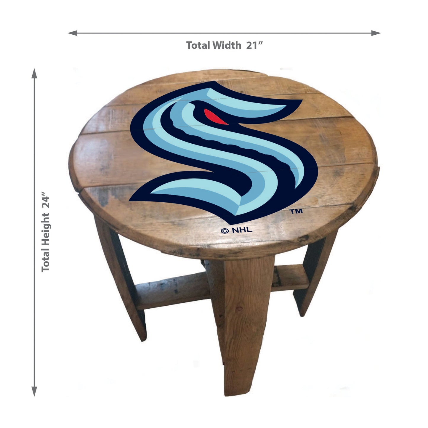 Seattle Kraken whiskey barrel end table dimensions