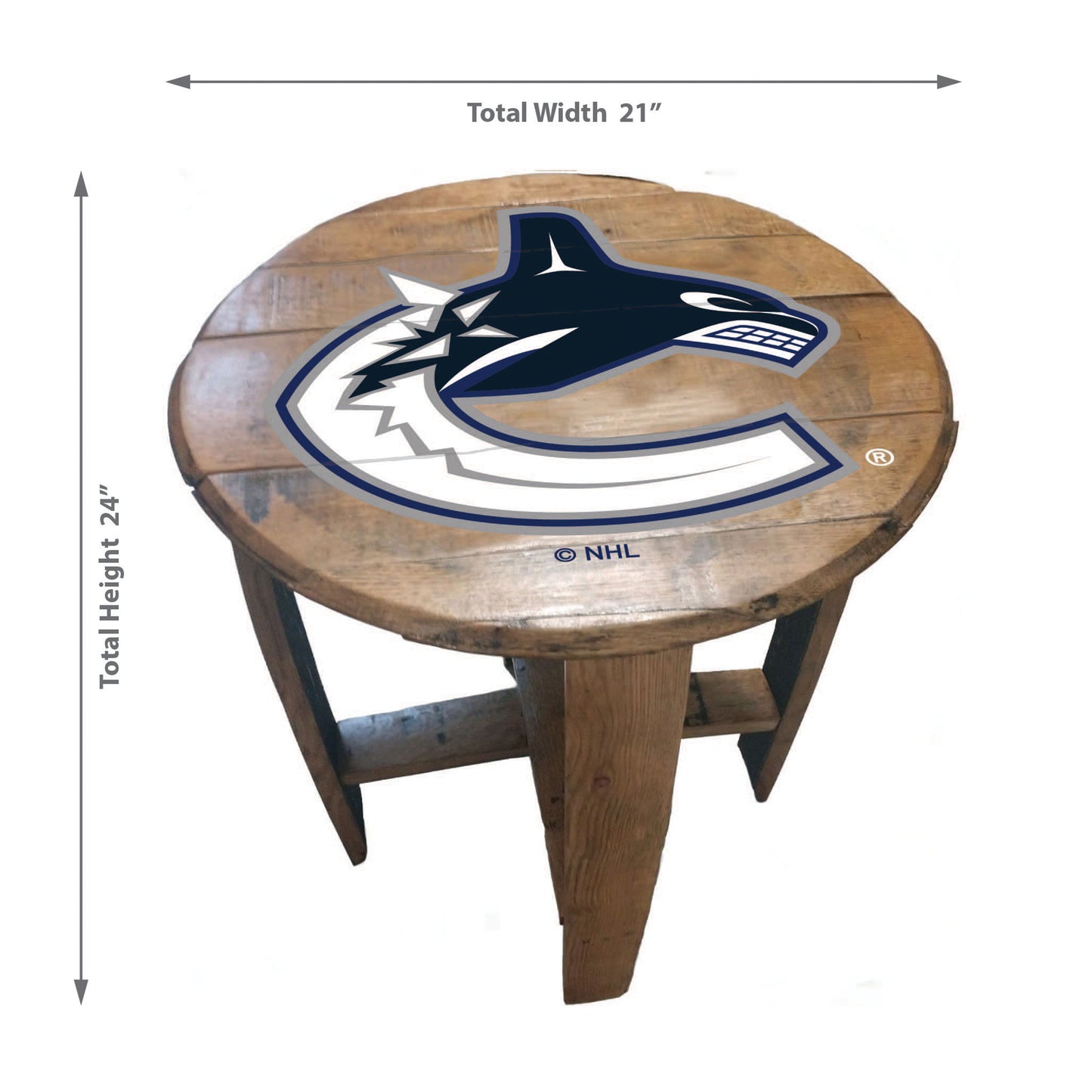 Vancouver Canucks whiskey barrel end table dimensions
