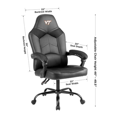 Virginia Tech Hokies Office Gamer Chair Dimensions
