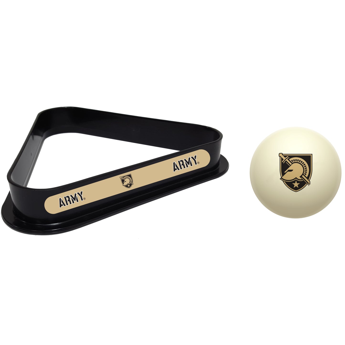 Buy Official Army-Black-Knights-Pool-Cue-Ball-Triangle-Rack-Set Regulation Cue Ball and Ball Rack Set - Premium Collegiate Billiards Combo View