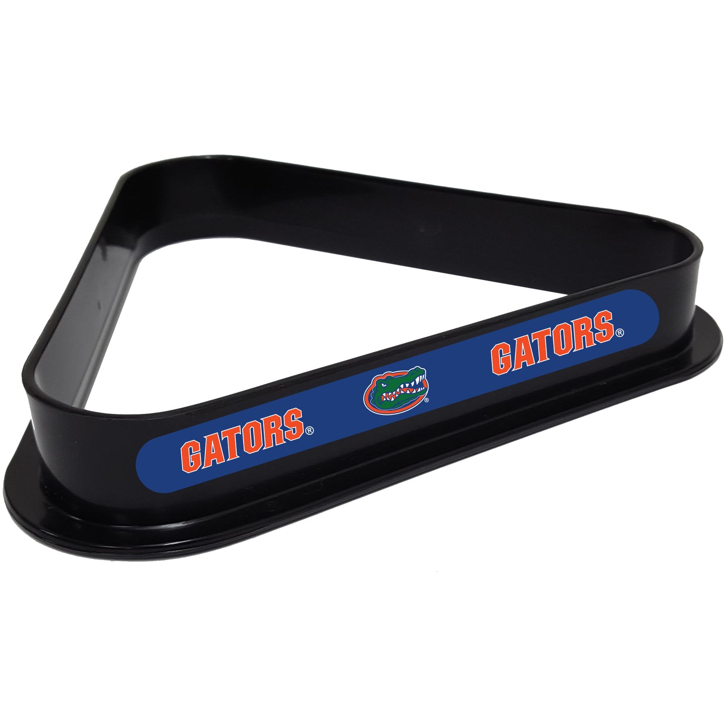 Buy Official Florida-Gators-Pool-Table-Triangle-Rack Billiard Ball Triangle Rack - Premium Black Plastic 8-Ball Rack Front View
