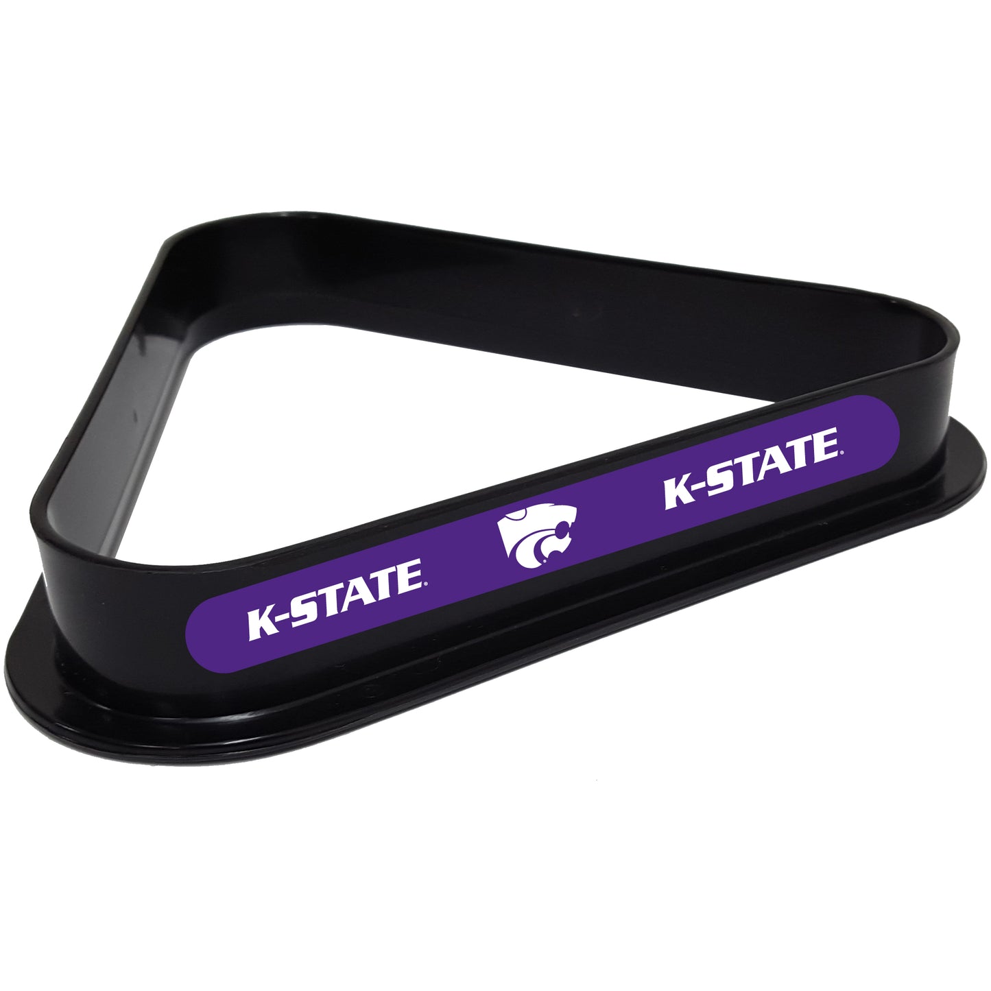 Buy Official Kansas-State-Wildcats-Pool-Table-Triangle-Rack Billiard Ball Triangle Rack - Premium Black Plastic 8-Ball Rack Front View