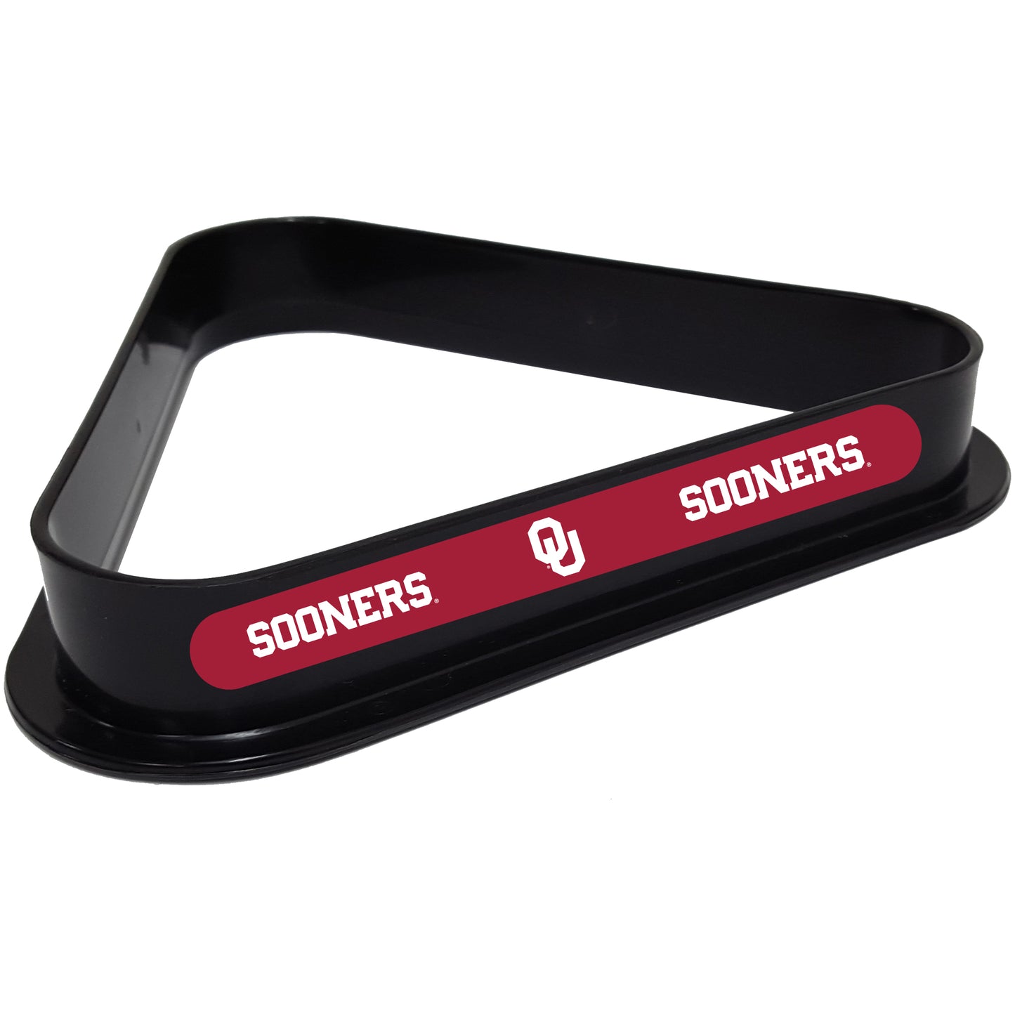 Buy Official Oklahoma-Sooners-Pool-Table-Triangle-Rack Billiard Ball Triangle Rack - Premium Black Plastic 8-Ball Rack Front View