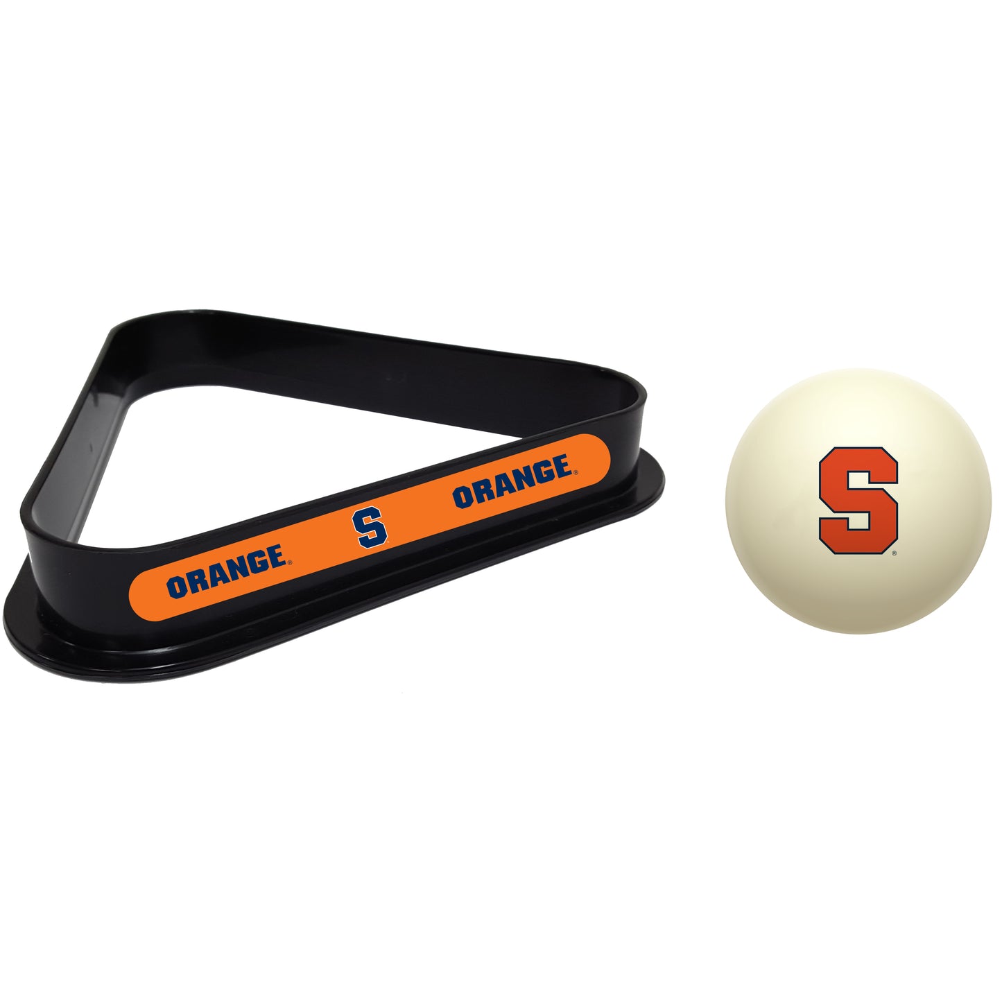 Buy Official Syracuse-Orange-Pool-Cue-Ball-Triangle-Rack-Set Regulation Cue Ball and Ball Rack Set - Premium Collegiate Billiards Combo View