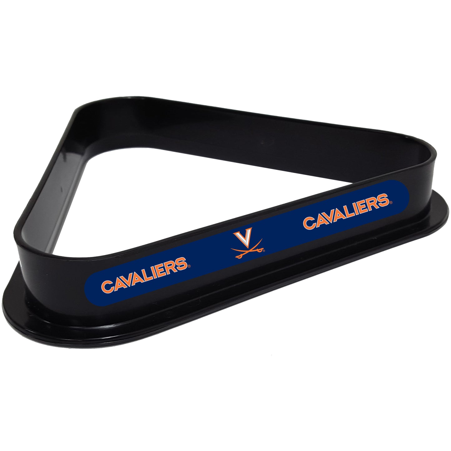 Buy Official Virginia-Cavaliers-Pool-Table-Triangle-Rack Billiard Ball Triangle Rack - Premium Black Plastic 8-Ball Rack Front View