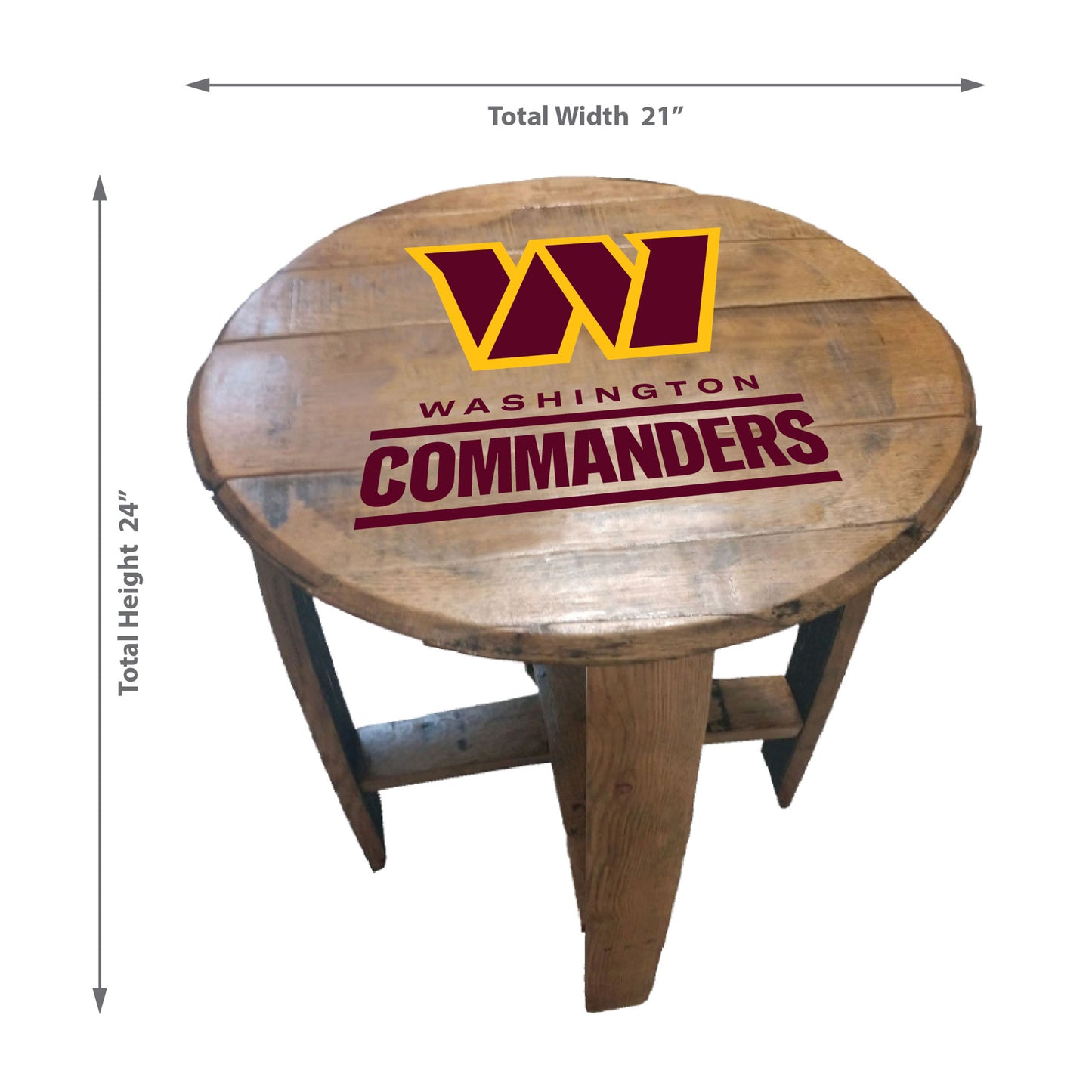 Washington Commanders whiskey barrel end table dimensions