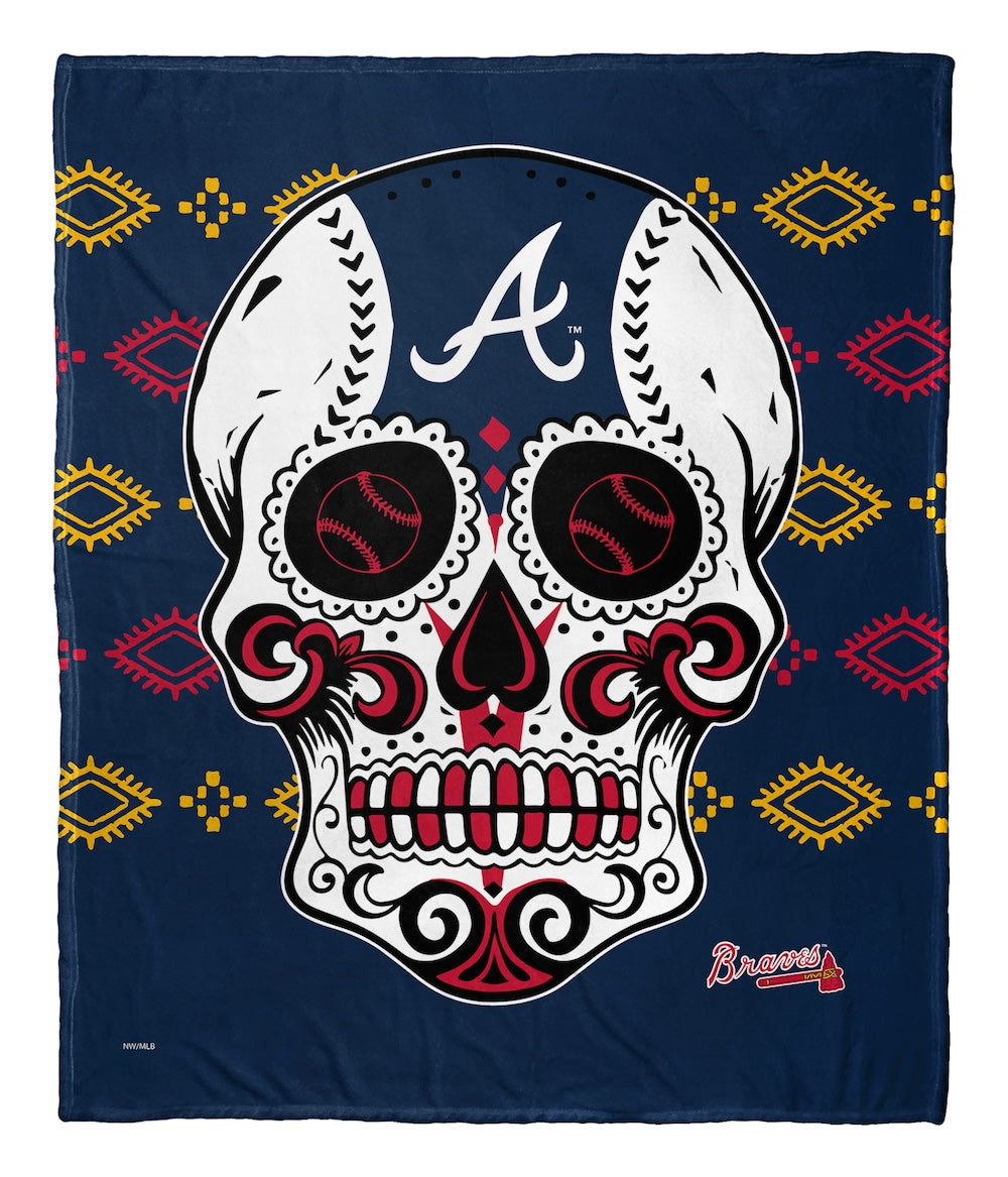 Atlanta Braves CANDY SKULL silk touch throw blanket