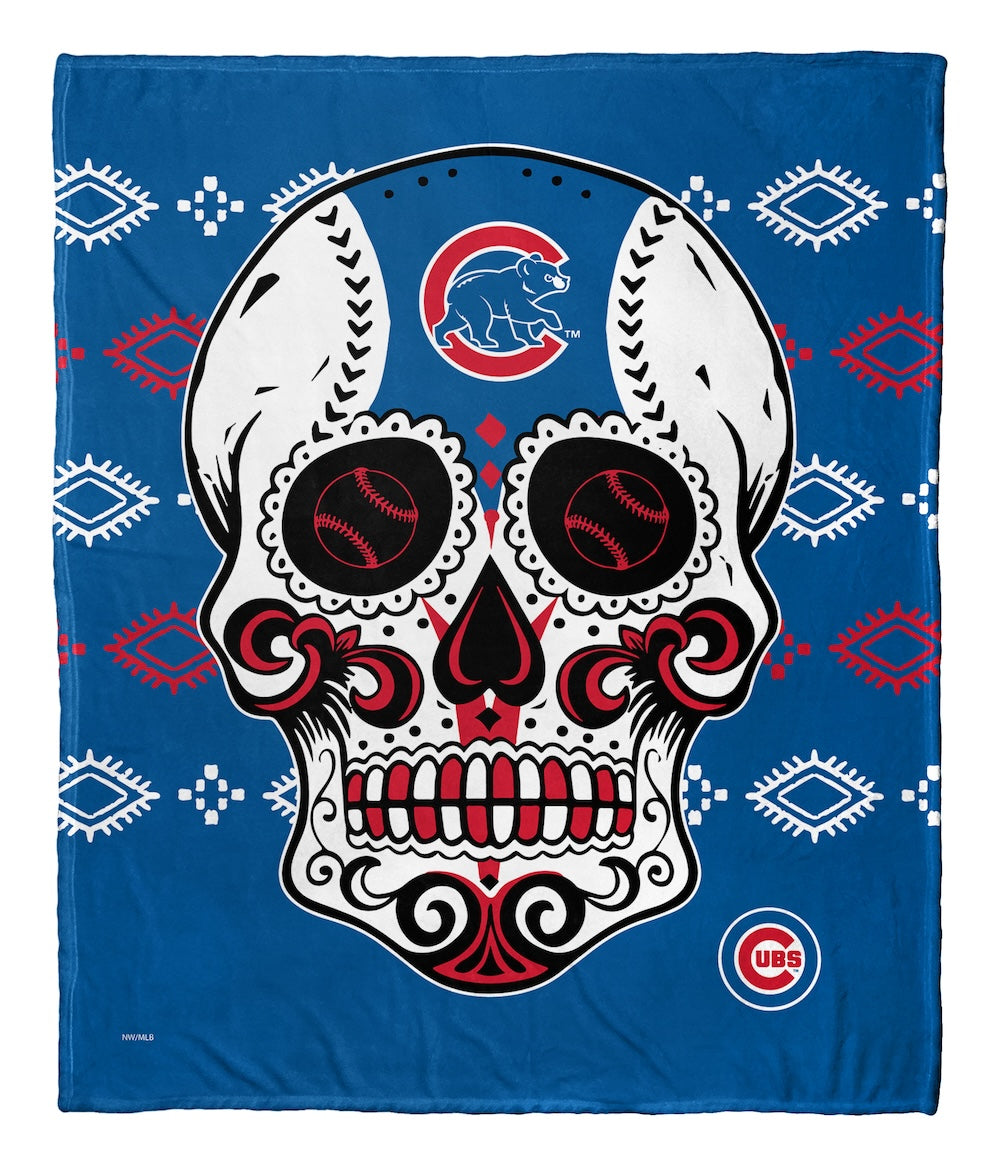 Chicago Cubs CANDY SKULL silk touch throw blanket