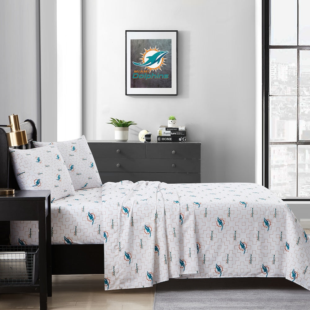 Miami Dolphins queen full sheet set