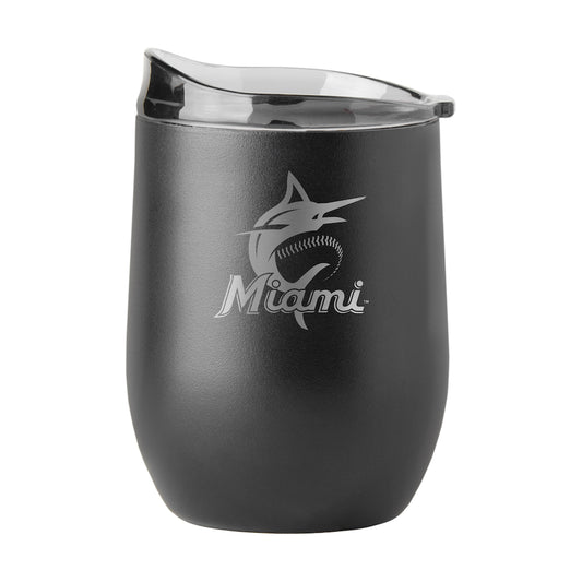 Miami Marlins black etch curved drink tumbler