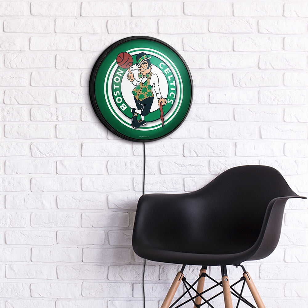 Boston Celtics Slimline Round Lighted Wall Sign Room View