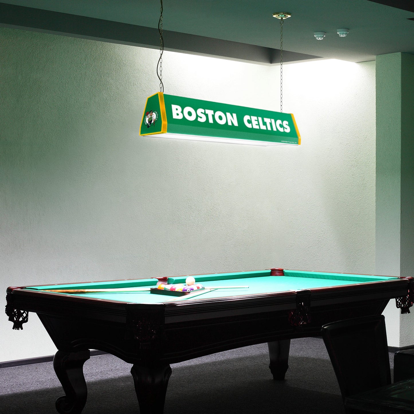Boston Celtics Standard Pool Table Light Room View