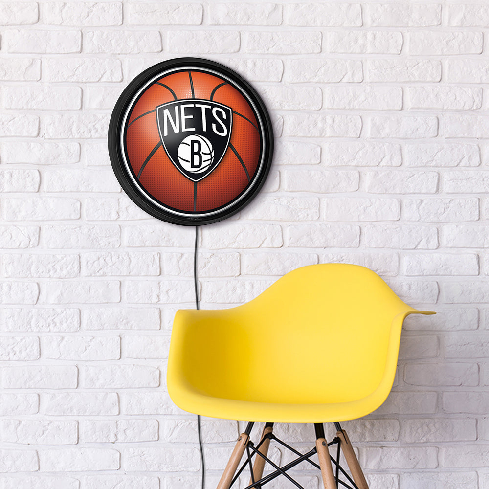 Brooklyn Nets Basketball Slimline Round Lighted Wall Sign Room View