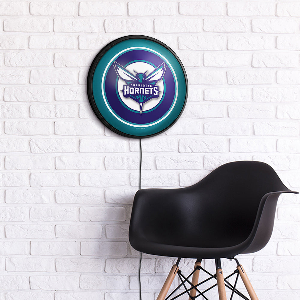 Charlotte Hornets Slimline Round Lighted Wall Sign Room View
