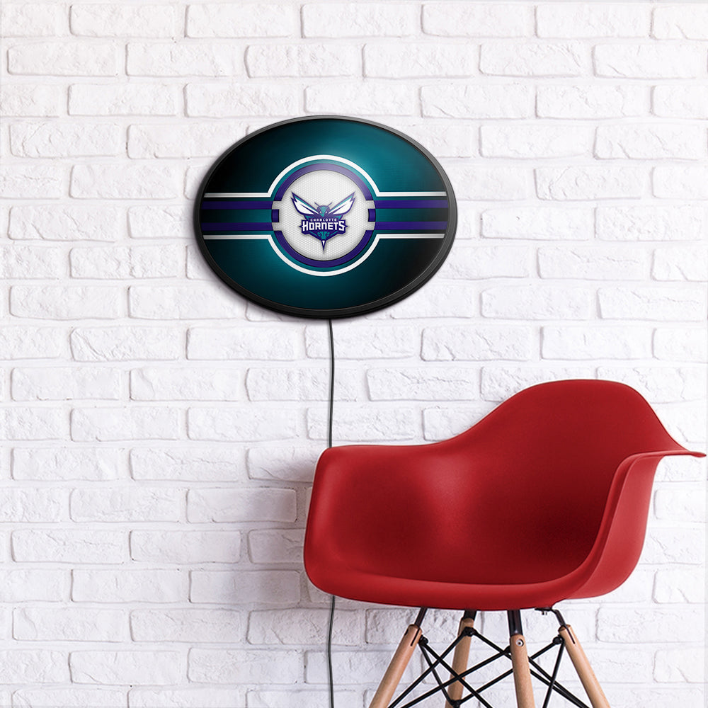 Charlotte Hornets Slimline Oval Lighted Wall Sign Room View