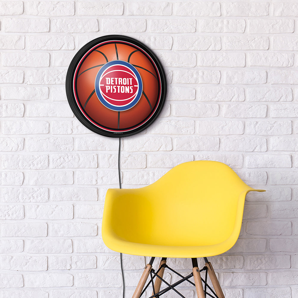 Detroit Pistons Basketball Slimline Round Lighted Wall Sign Room View