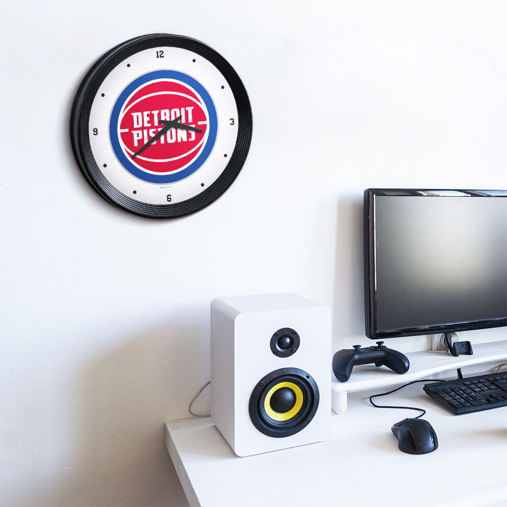 Detroit Pistons Ribbed Wall Clock Room View
