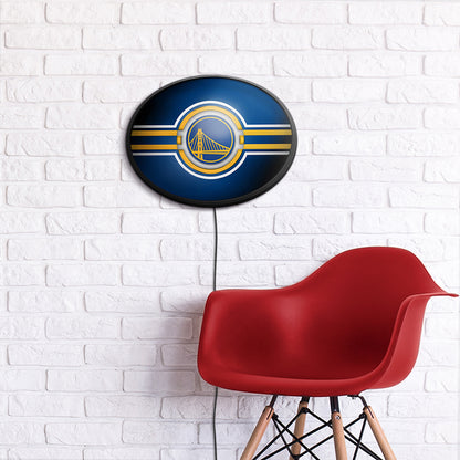 Golden State Warriors Slimline Oval Lighted Wall Sign Room View