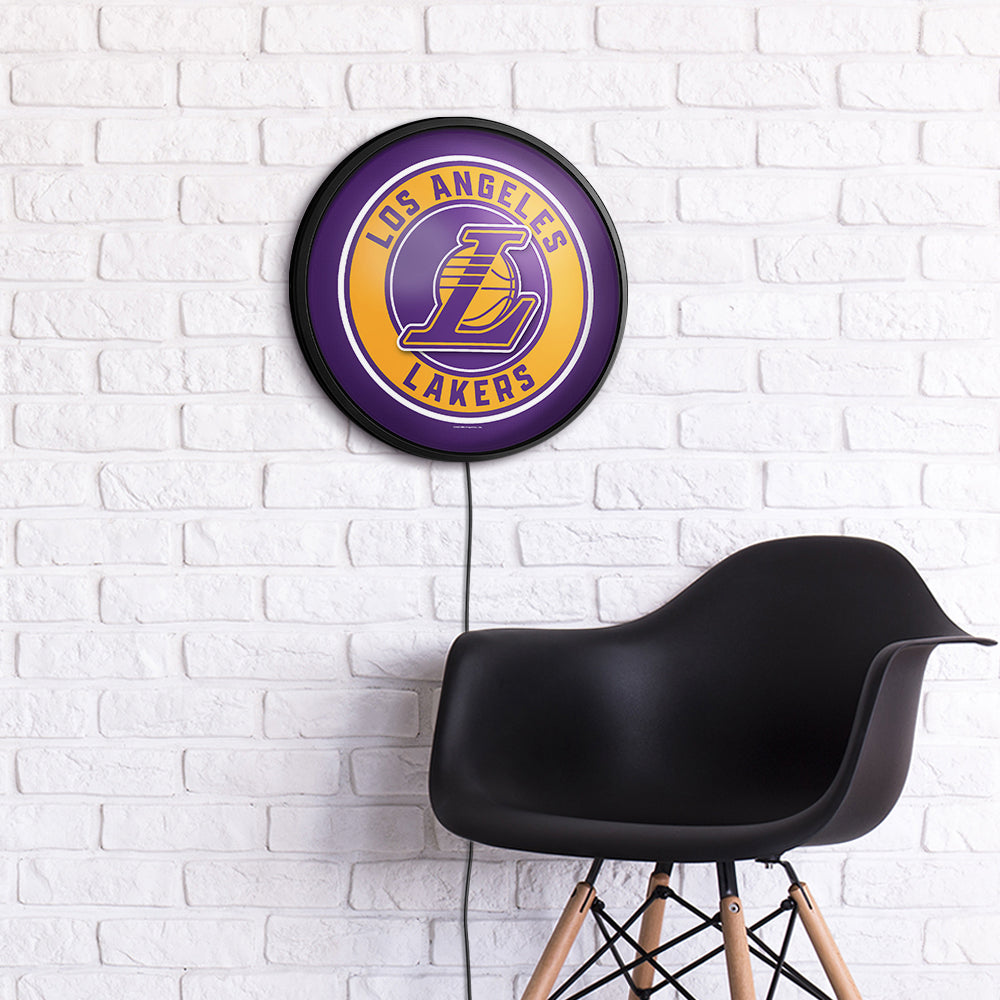 Los Angeles Lakers Slimline Round Lighted Wall Sign Room View